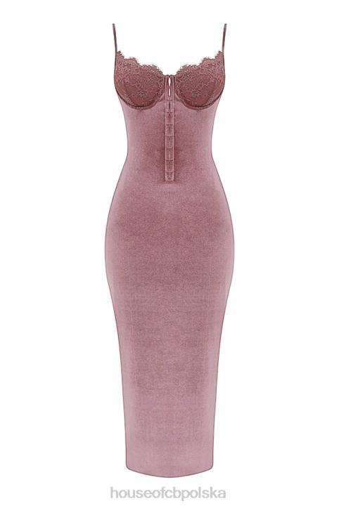 House of CB Aksamitna Sukienka Midi Róż Azalia Stylowa Moda Kobieca - Image 5