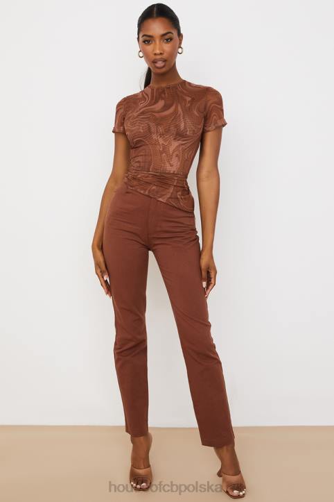 House of CB Asymetryczny T-shirt Claudie Kakaowy Wir odzież modowa - Image 3