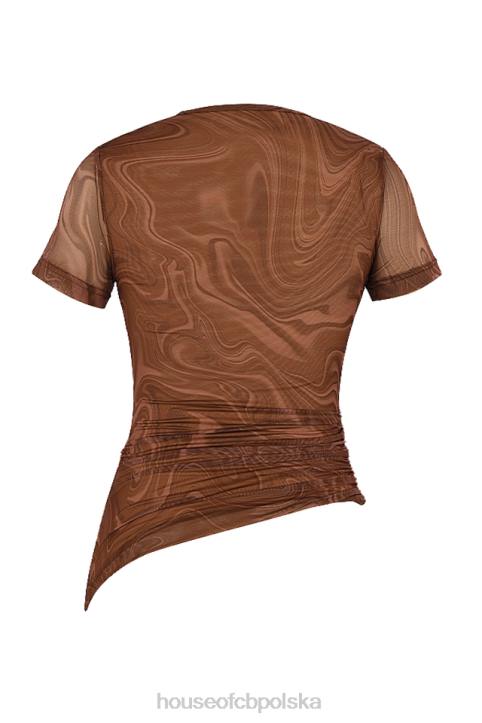 House of CB Asymetryczny T-shirt Claudie Kakaowy Wir odzież modowa - Image 9