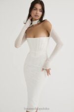 House of CB Biała Midi Sukienka Gorsetowa Milarose Elegancka Modna