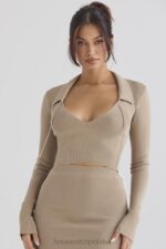 House of CB Camelowy Dzianinowy Top Marianne Modny Styl