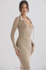 House of CB Camelowy Dzianinowy Top Marianne Modny Styl - Image 6