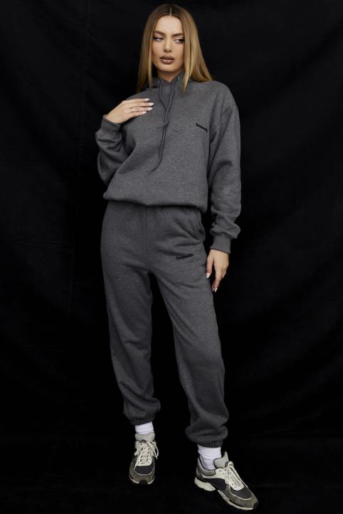 House of CB Ciemnoszara Oversize Bluza z Kapturem Halo Trendy Streetwear - Image 3