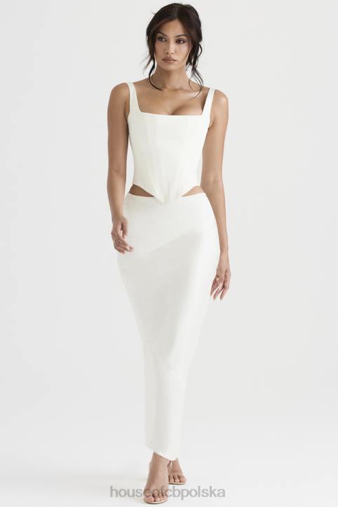 House of CB Colette elegancka midi spódnica w kolorze kości słoniowej satynowa o skośnym kroju - Image 3