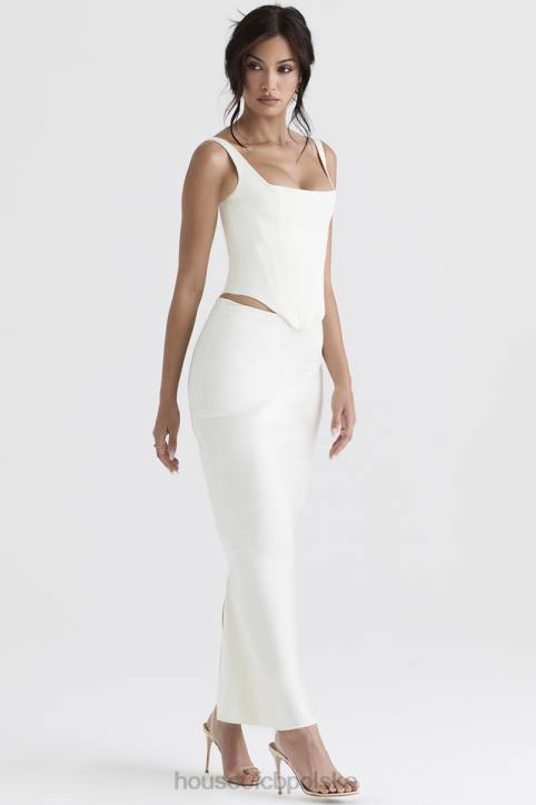 House of CB Colette elegancka midi spódnica w kolorze kości słoniowej satynowa o skośnym kroju - Image 5