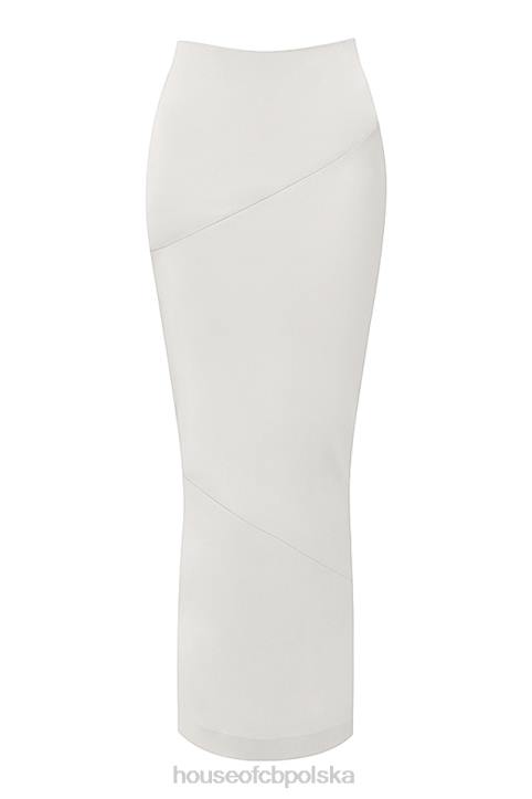House of CB Colette elegancka midi spódnica w kolorze kości słoniowej satynowa o skośnym kroju - Image 7