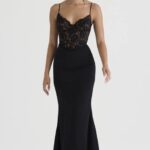 House of CB Czarna gorsetowa sukienka maxi Cara 4PND382 modna odzież wieczorowa