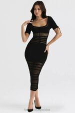 House of CB Czarna Midi Sukienka Ażurowa Lilla Stylowa Moda - Image 11