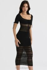 House of CB Czarna Midi Sukienka Ażurowa Lilla Stylowa Moda - Image 14