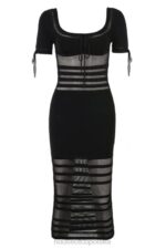 House of CB Czarna Midi Sukienka Ażurowa Lilla Stylowa Moda - Image 7