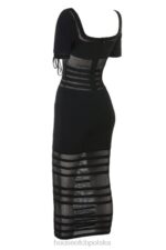 House of CB Czarna Midi Sukienka Ażurowa Lilla Stylowa Moda - Image 8