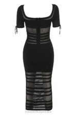 House of CB Czarna Midi Sukienka Ażurowa Lilla Stylowa Moda - Image 9