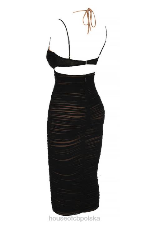 House of CB Czarna midi sukienka z wycięciami i marszczeniami trendy - Image 7