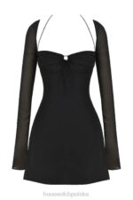 House of CB Czarna Mini Sukienka Babydoll Szyfonowa na Szyi - Image 12