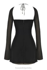 House of CB Czarna Mini Sukienka Babydoll Szyfonowa na Szyi - Image 4