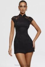 House of CB Czarna Mini Sukienka Haftowana Thea Modny Styl