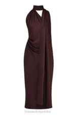 House of CB czekoladowa sukienka midi z kopertowym dekoltem Angelina stylowa elegancja na każdą okazję - Image 6