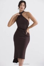 House of CB czekoladowa sukienka midi z kopertowym dekoltem Angelina stylowa elegancja na każdą okazję - Image 10