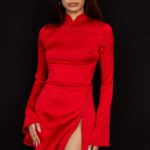 House of CB Czerwona Satynowa Mini Sukienka Alyssa Idealna na Wyjścia