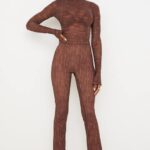 House of CB Erin Czekoladowe Spodnie z Siateczki Modne i Stylowe