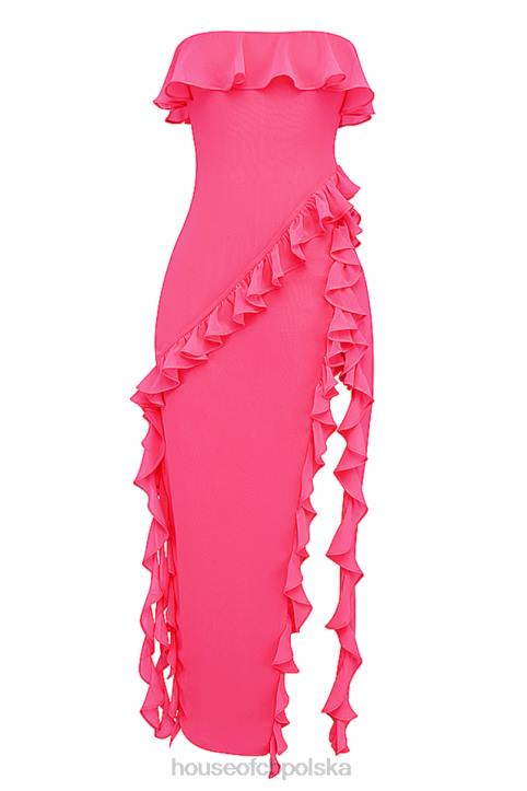 House of CB Fuksjowa Maxi Sukienka Sarina z Falbanami Modna Odzież - Image 7