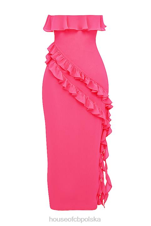 House of CB Fuksjowa Maxi Sukienka Sarina z Falbanami Modna Odzież - Image 9
