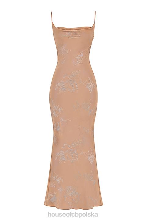 House of CB Gabrielle maxi sukienka cafe au lait opalizująca elegancka moda - Image 6
