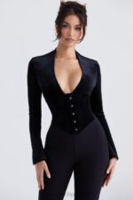 House of CB Gorset Leonora z Czarnego Aksamitu Modny Styl
