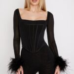 House of CB Gorset Stella Czarna Siateczka Elegancki Krój Modna Odzież