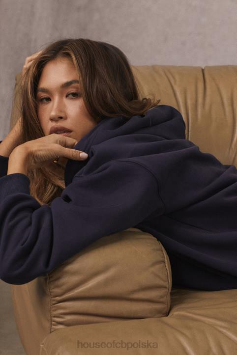 House of CB Granatowa Oversize Bluza z Kapturem Halo Modny Styl - Image 3