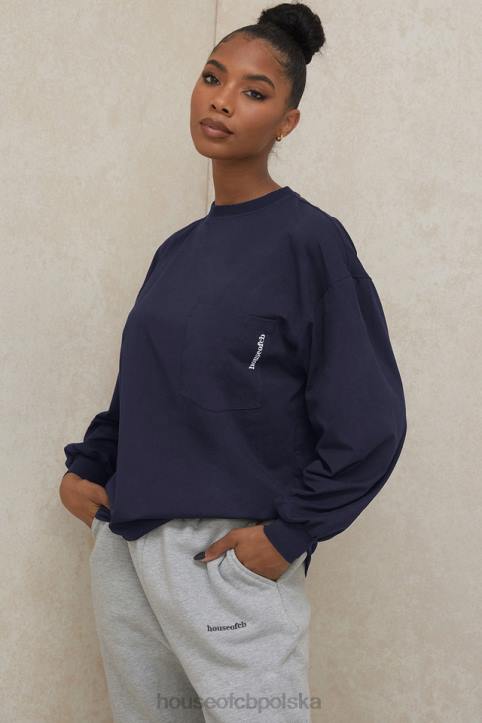 House of CB Granatowy Długi Rękaw Stylowy Top na Każdą Okazję - Image 11