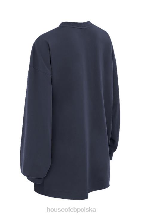 House of CB Granatowy Długi Rękaw Stylowy Top na Każdą Okazję - Image 5
