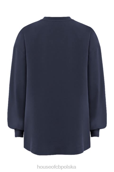 House of CB Granatowy Długi Rękaw Stylowy Top na Każdą Okazję - Image 6