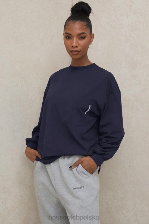 House of CB Granatowy Długi Rękaw Stylowy Top na Każdą Okazję - Image 10
