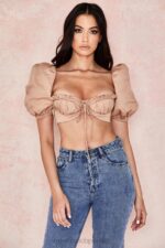 House of CB Hej bralet z bufiastymi rękawami w kolorze wielbłądzim - Image 11