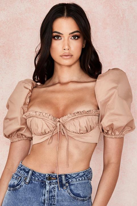 House of CB Hej bralet z bufiastymi rękawami w kolorze wielbłądzim - Image 1