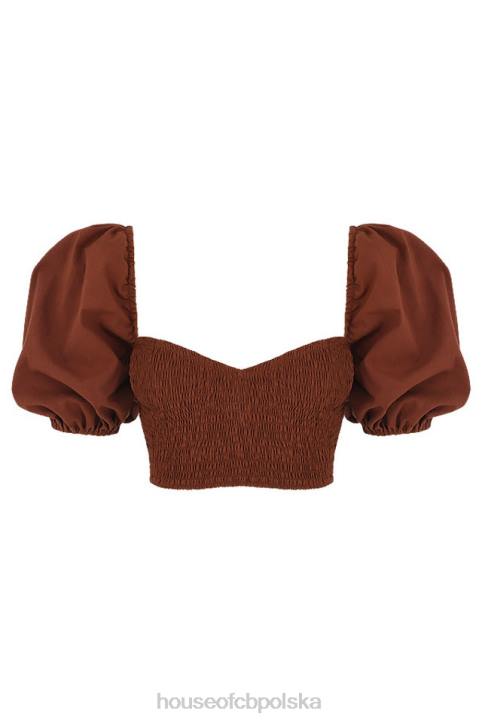 House of CB Krótki top bufiaste rękawy lawenda kakao modna odzież - Image 8