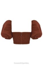 House of CB Krótki top bufiaste rękawy lawenda kakao modna odzież - Image 10