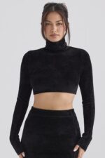 House of CB Krótki top czarny szenil suri stylowy i modny - Image 8