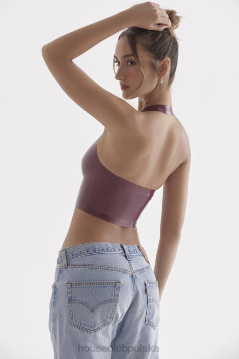 House of CB Lateksowy top Ariadne Merlot stylowy wiązany na szyi - Image 13