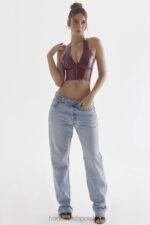 House of CB Lateksowy top Ariadne Merlot stylowy wiązany na szyi - Image 7