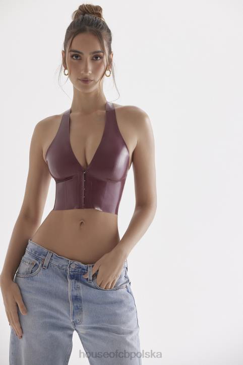 House of CB Lateksowy top Ariadne Merlot stylowy wiązany na szyi - Image 8