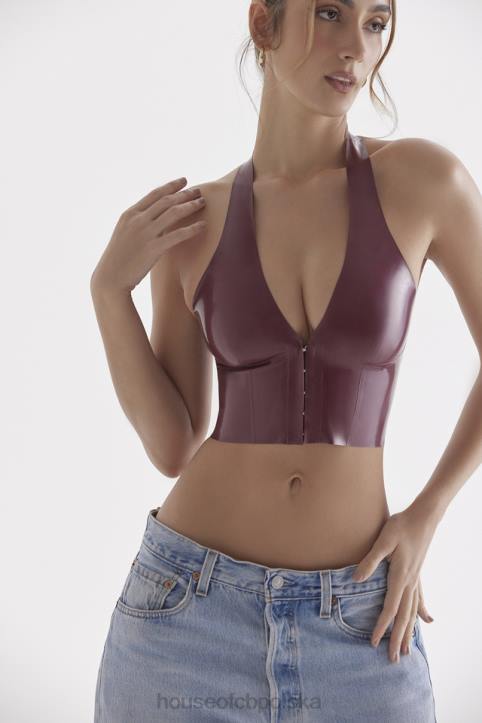 House of CB Lateksowy top Ariadne Merlot stylowy wiązany na szyi - Image 9