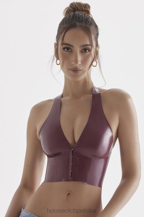 House of CB Lateksowy top Ariadne Merlot stylowy wiązany na szyi - Image 1