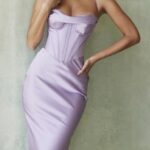 House of CB Lawendowa Gorsetowa Sukienka Maxi Stylowa Elegancja