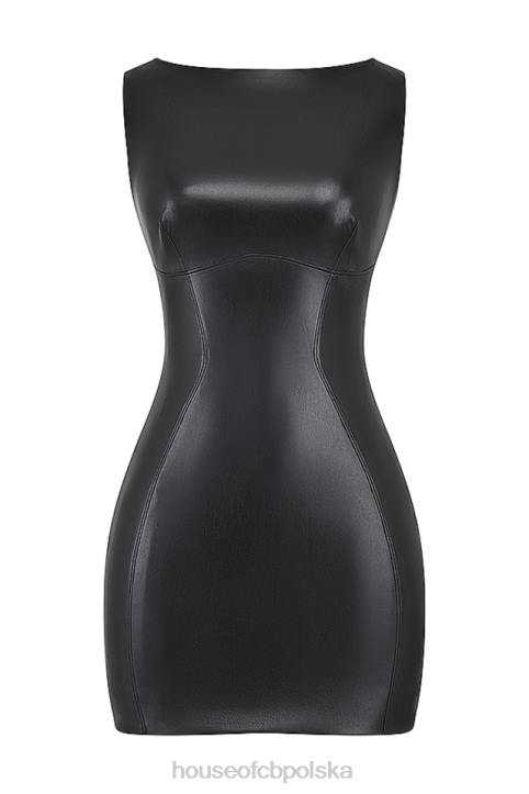 House of CB Leola czarna mini sukienka skórzana wegańska modna elegancka - Image 5
