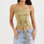 House of CB Letitia oliwkowy satynowy gorset sznurowany modny styl