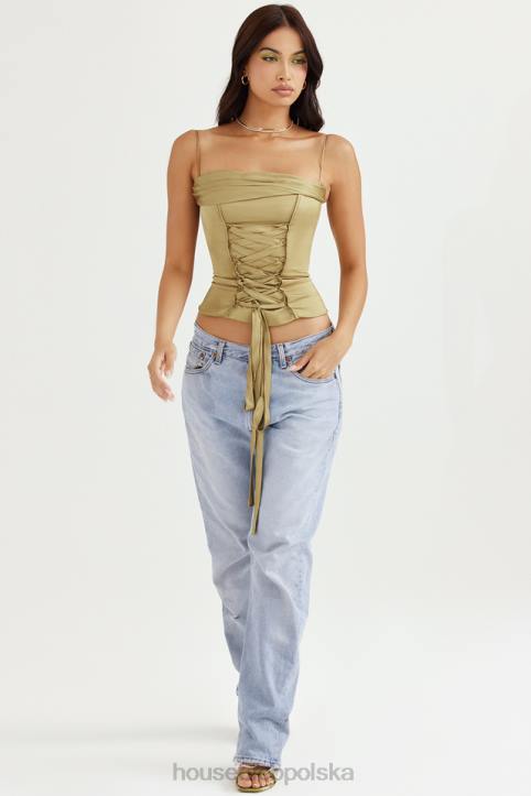 House of CB Letitia oliwkowy satynowy gorset sznurowany modny styl - Image 3