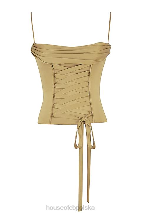 House of CB Letitia oliwkowy satynowy gorset sznurowany modny styl - Image 8
