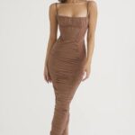 House of CB Lilian maxi sukienka gorsetowa w odcieniu mocha